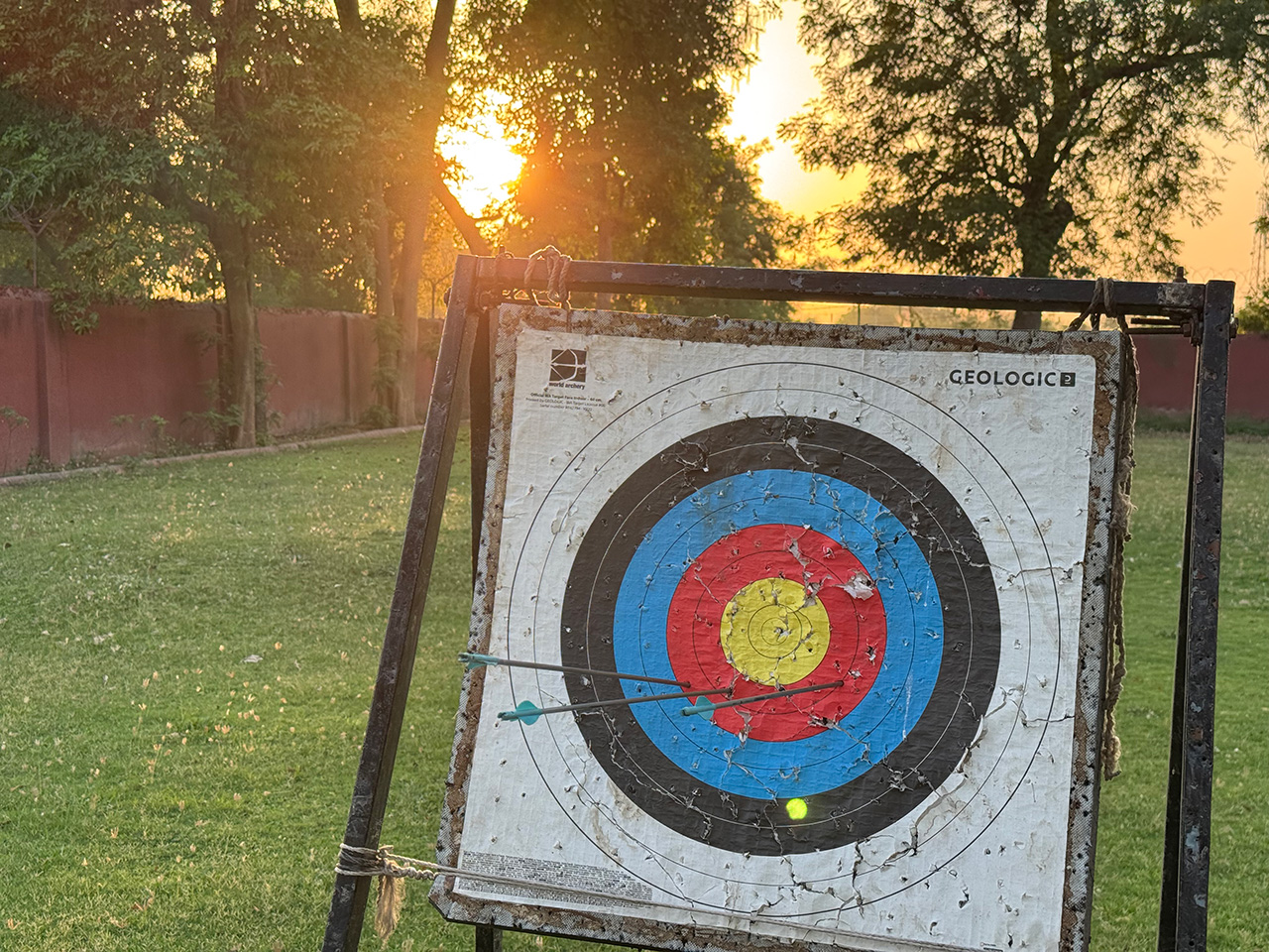 Archery board target for practice at Roadies Rostel ARC Resort adventure park