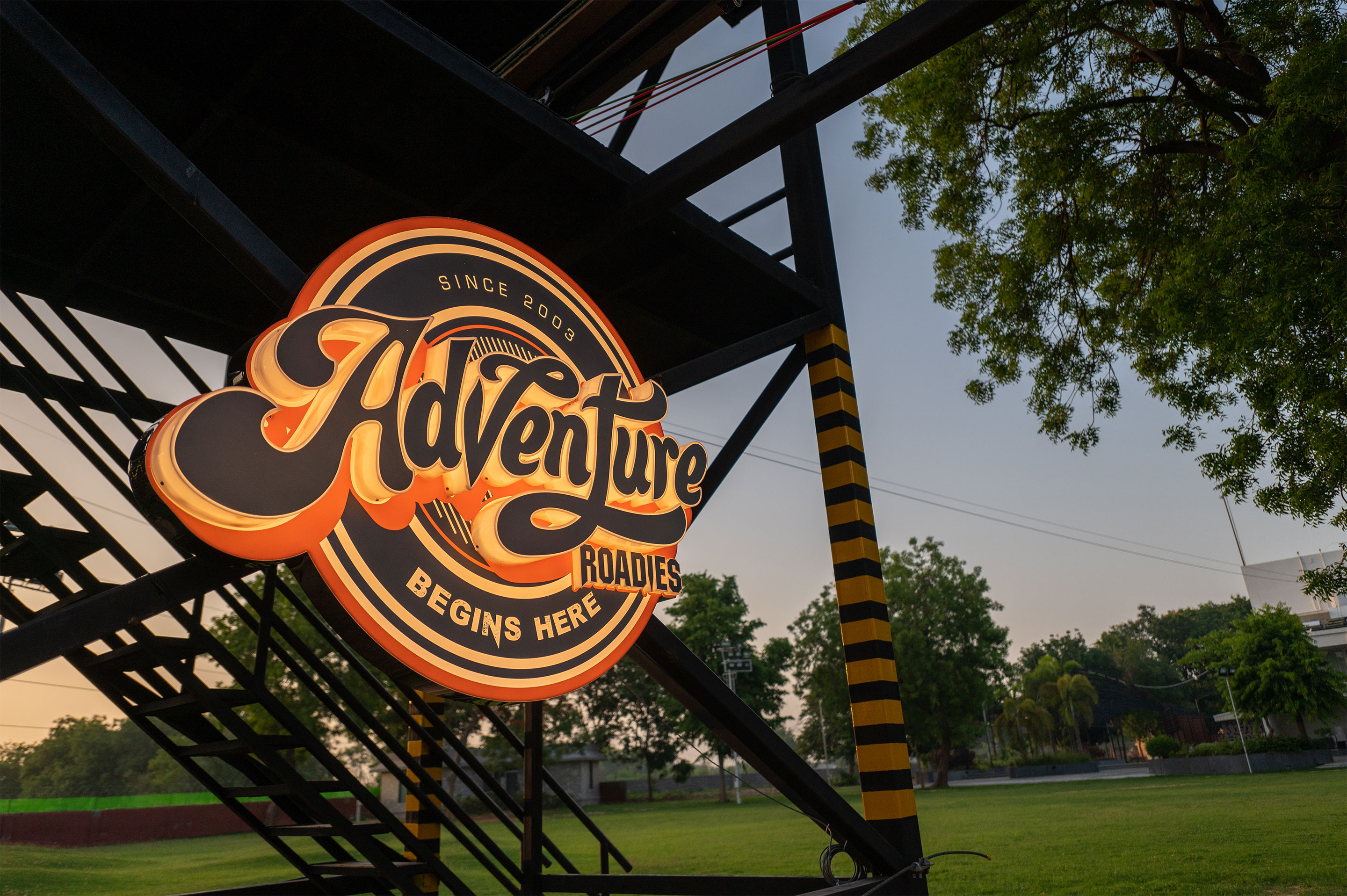 Drone shot of adventure park at Roadies Rostel ARC Resort near Ahmedabad