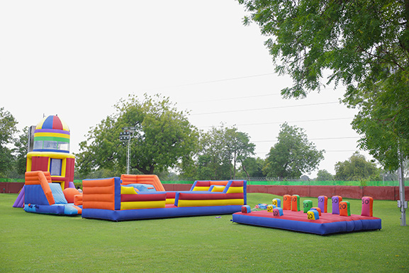 Reverse bungee run activity at inflatable park at Roadies Rostel ARC Resort near Ahmedabad