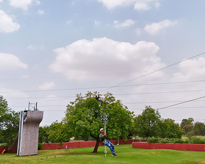 Boomerang zipline thrill experience at Roadies Rostel ARC Resort adventure park near Ahmedabad