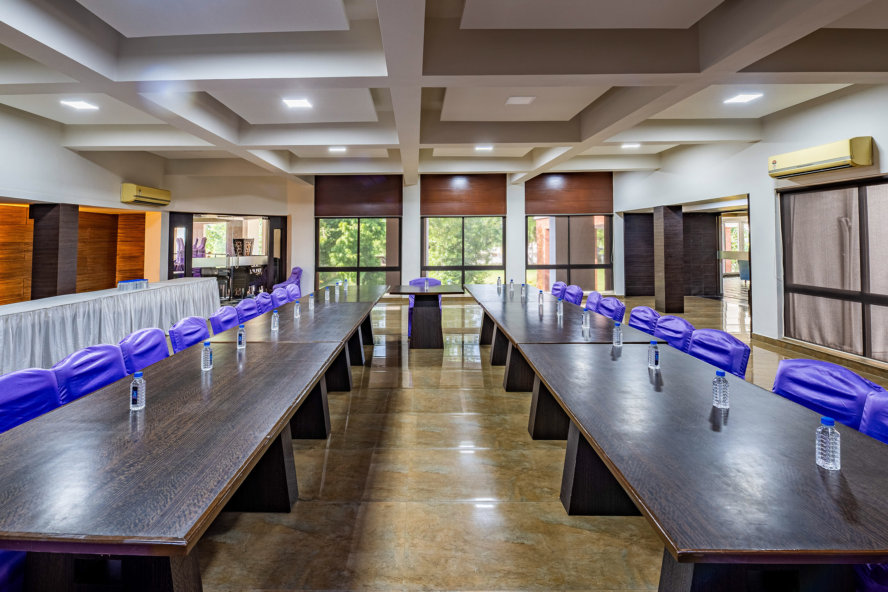 Corporate banquet hall setup at event venue in Ahmedabad at Roadies Rostel ARC Resort