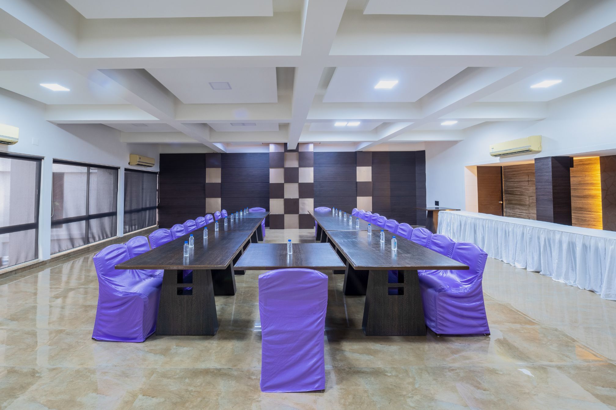 Banquet setup for corporate meeting at Roadies Rostel ARC Resort near Ahmedabad