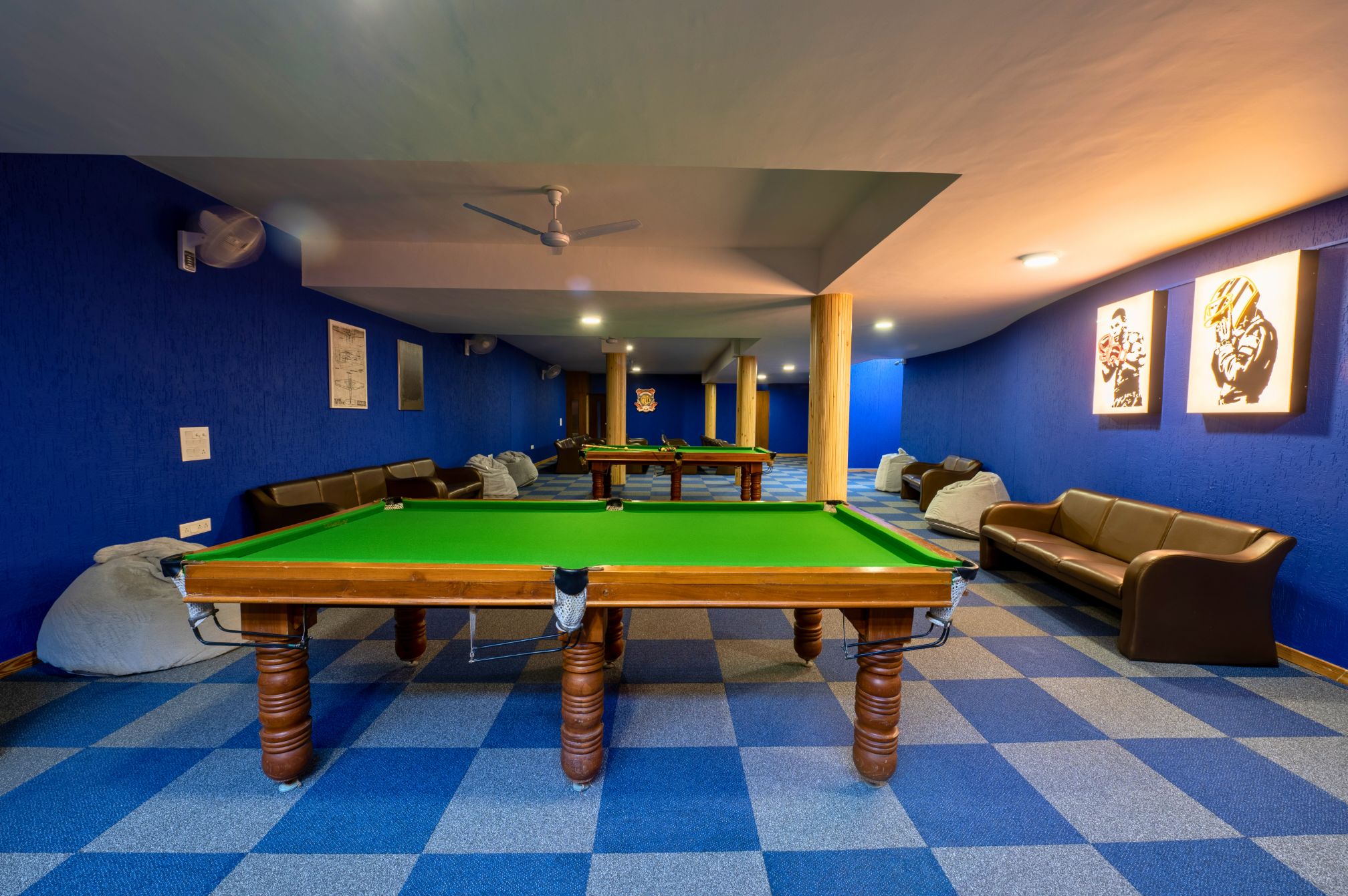 Snooker table setup in Den game room at Roadies Rostel Leisure ARC