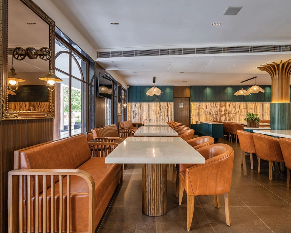 Fine dining ambience at Roadies Rostel ARC, a luxury resort near Ahmedabad with quality service