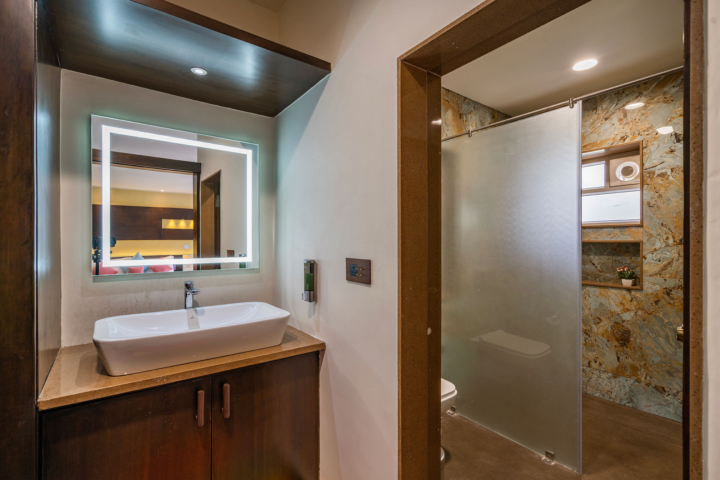 Modern bathroom with premium fittings in the Family Suite at Roadies Rostel ARC Resort