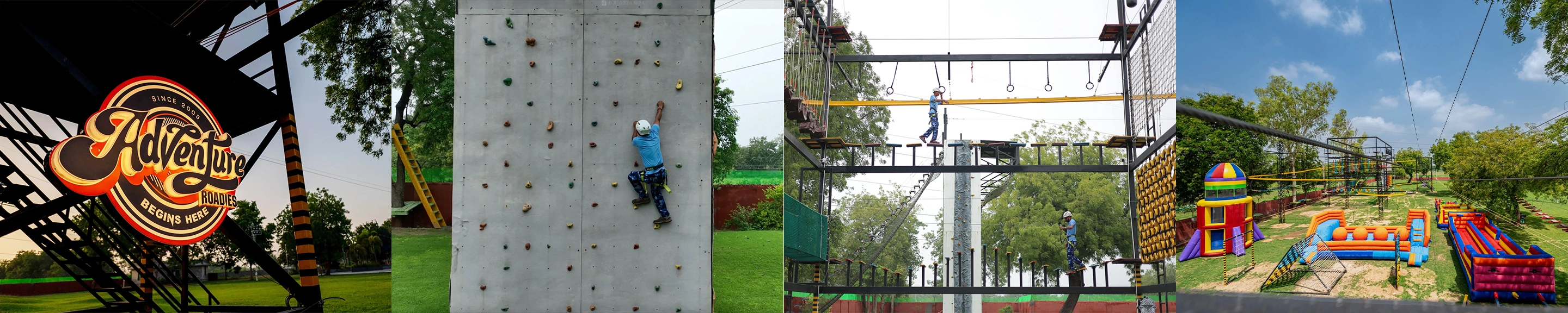 Guest enjoying the high zipline at Roadies Rostel ARC, a top adventure park resort in Ahmedabad